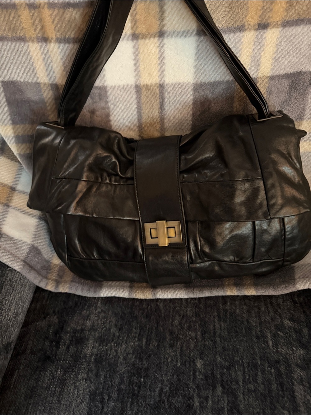 Kooba Black Leather Shoulder Bag with Turn-Lock Closure